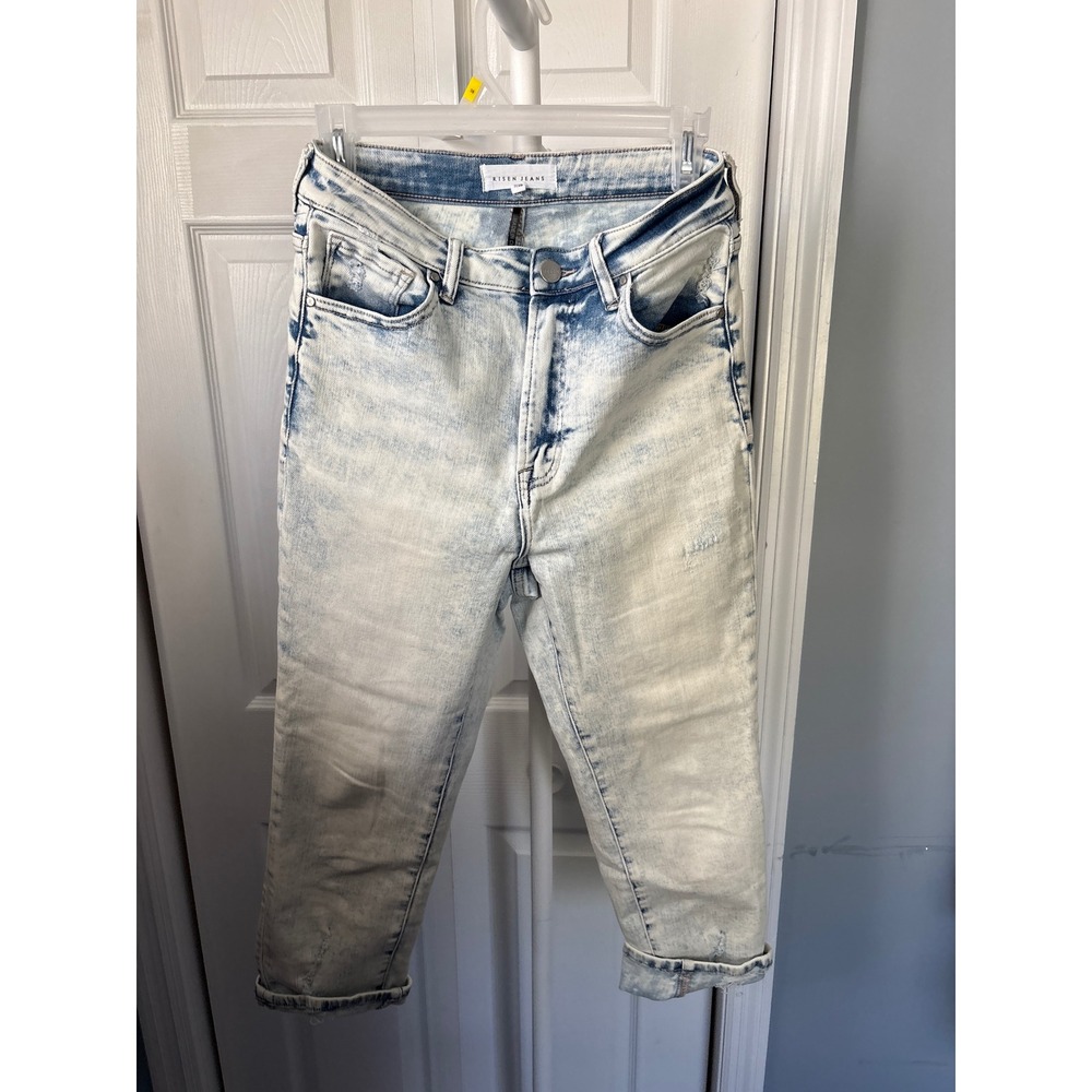 Risen Jeans Womens 7/28 Light Acid Wash High Rise Slim Fit Distressed Denim